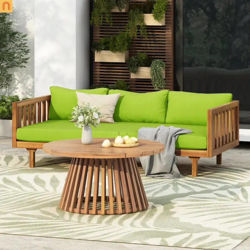 Outdoor Patio Set Acacia Wood Teak 3-Seater with Table