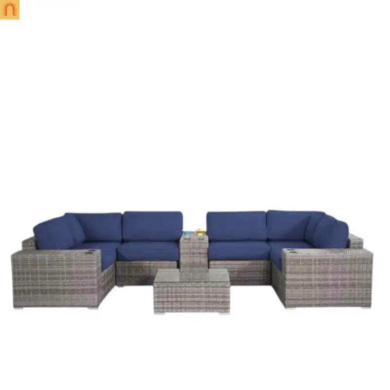 Outdoor Conversation Set Gray Wicker 10 Piece 4 Person No Assembly