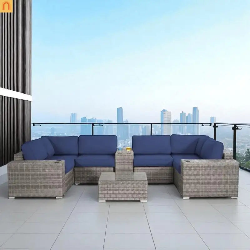 Outdoor Conversation Set Gray Wicker 10 Piece 4 Person No Assembly