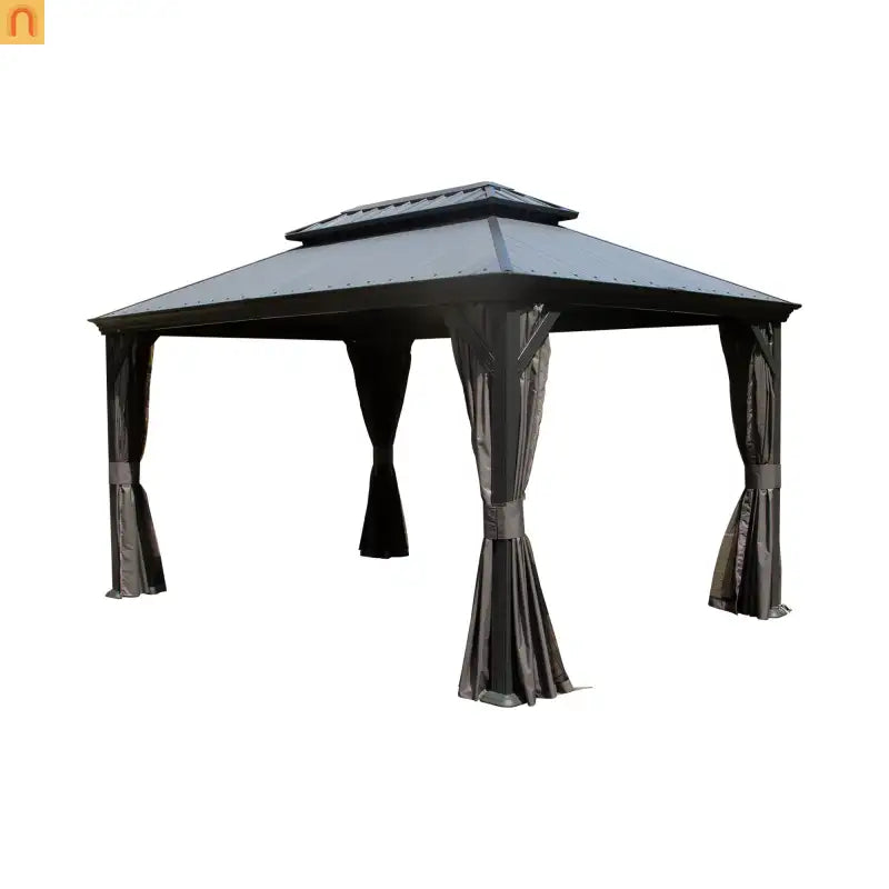 Hardtop Gazebo Steel Dark Gray 12x16ft Curtains Netting