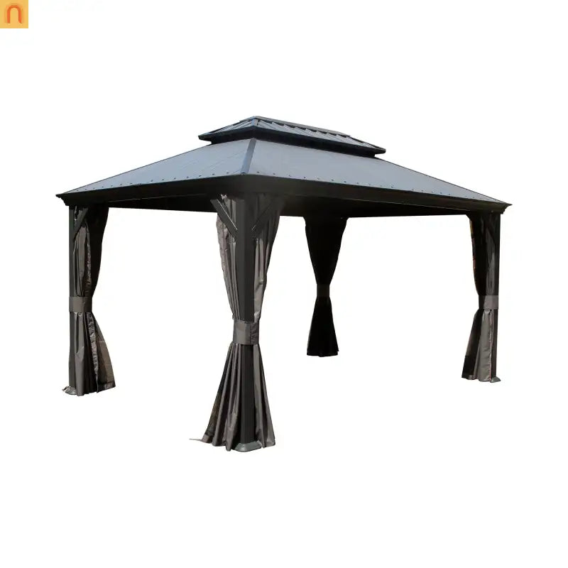 Hardtop Gazebo Steel Dark Gray 12x16ft Curtains Netting