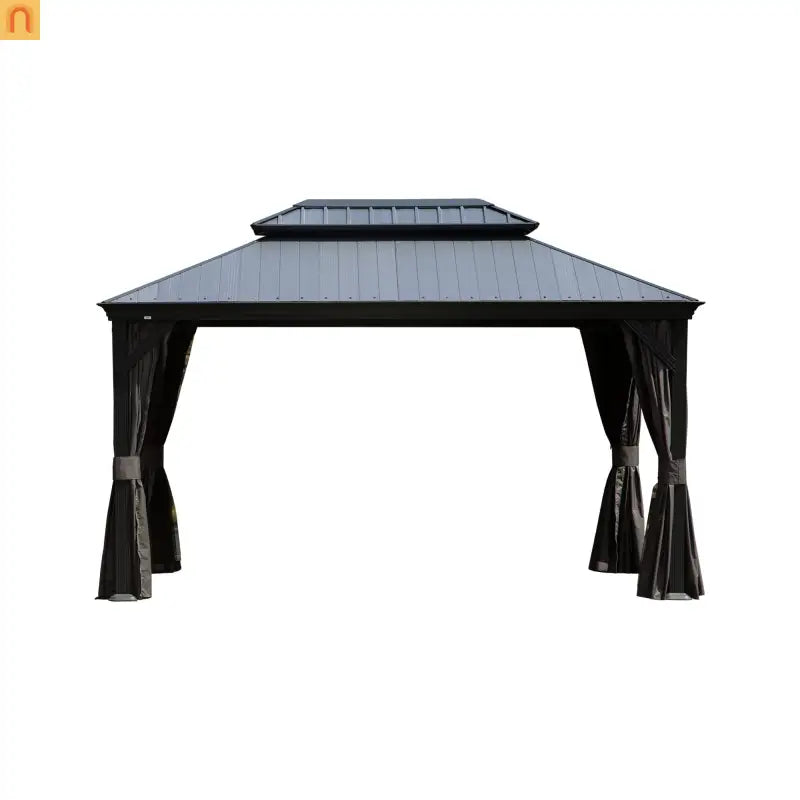 Hardtop Gazebo Steel Dark Gray 12x16ft Curtains Netting