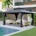 Hardtop Gazebo Steel Gray 10x13ft Curtains Netting 40MPH