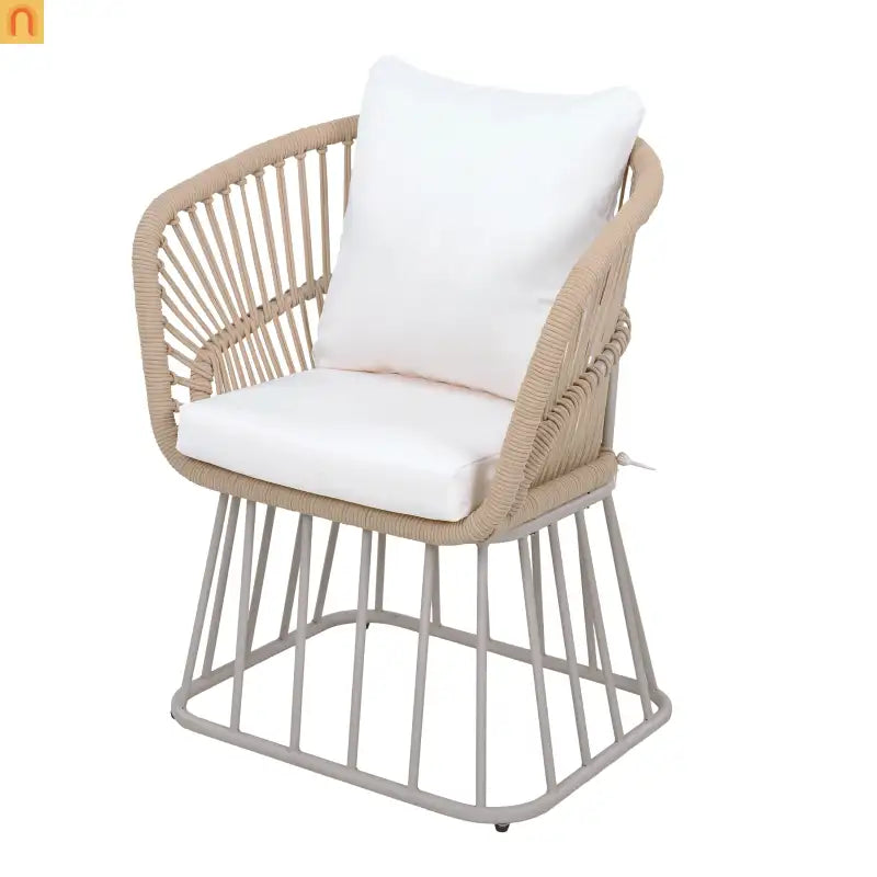 Outdoor Dining Set Teak Table Wicker Chairs Beige 7 Piece Seats 6