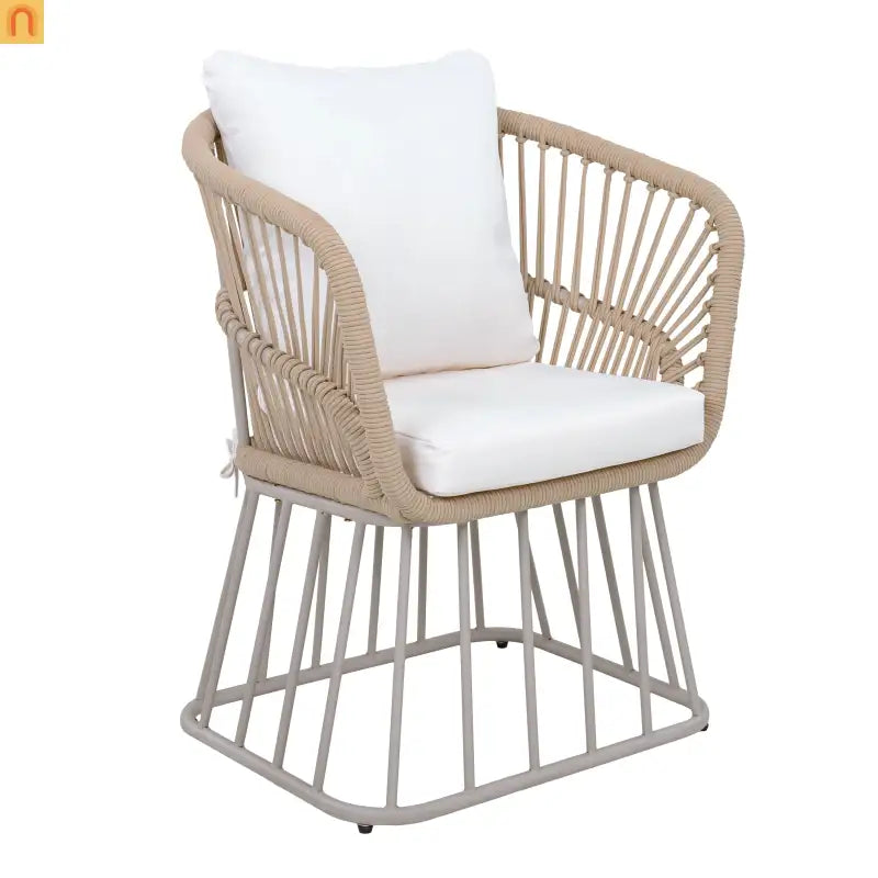 Outdoor Dining Set Teak Table Wicker Chairs Beige 7 Piece Seats 6