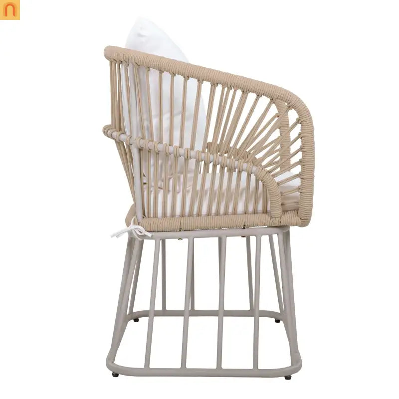 Outdoor Dining Set Teak Table Wicker Chairs Beige 7 Piece Seats 6