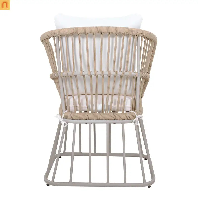 Outdoor Dining Set Teak Table Wicker Chairs Beige 7 Piece Seats 6