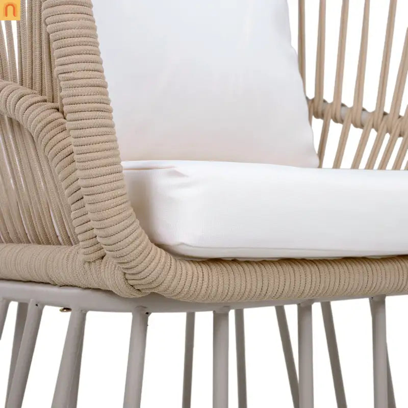 Outdoor Dining Set Teak Table Wicker Chairs Beige 7 Piece Seats 6