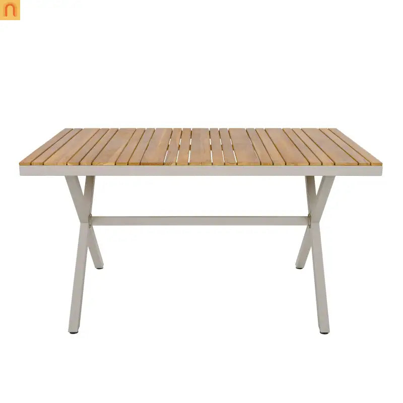 Outdoor Dining Set Teak Table Wicker Chairs Beige 7 Piece Seats 6