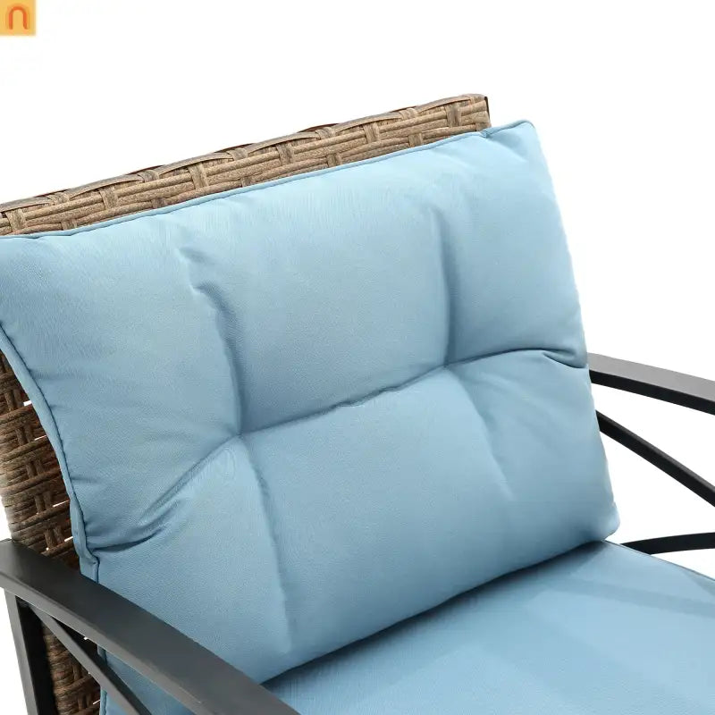 Outdoor Rocking Chair Set Rattan Steel Blue 3-Piece with Table