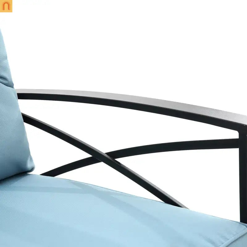 Outdoor Rocking Chair Set Rattan Steel Blue 3-Piece with Table