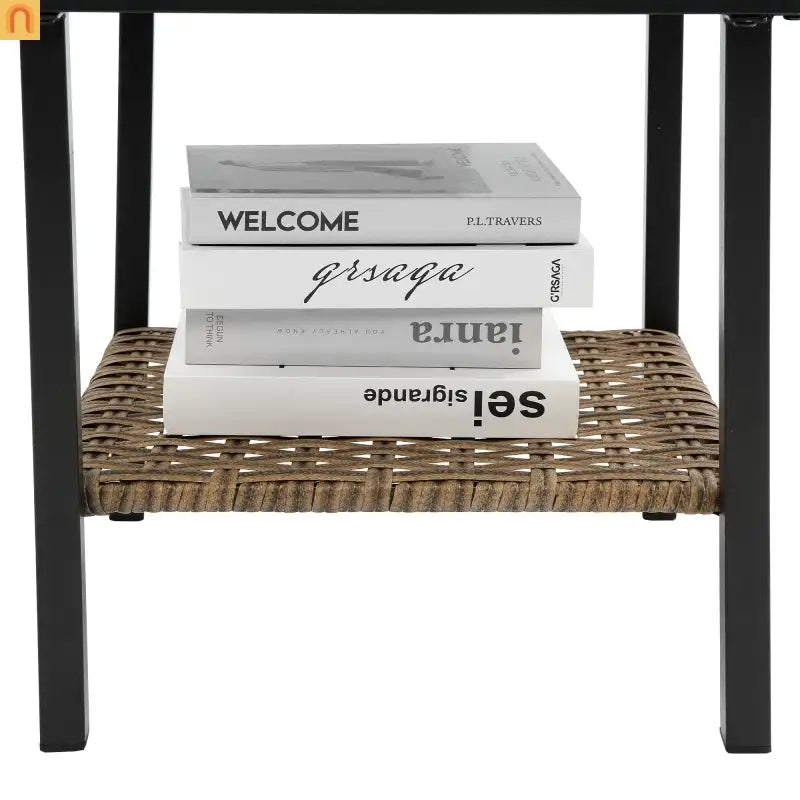 Outdoor Rocking Chair Set Rattan Steel Blue 3-Piece with Table