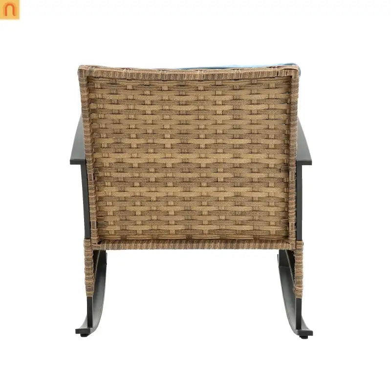 Outdoor Rocking Chair Set Rattan Steel Blue 3-Piece with Table