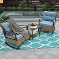 Outdoor Rocking Chair Set Rattan Steel Blue 3-Piece with Table