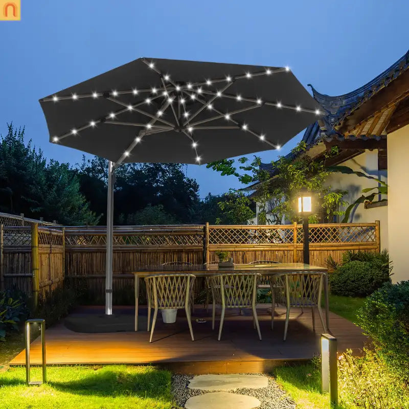 Patio Umbrella Cantilever Gray 9.7ft Round UPF50 Tilt Aluminum