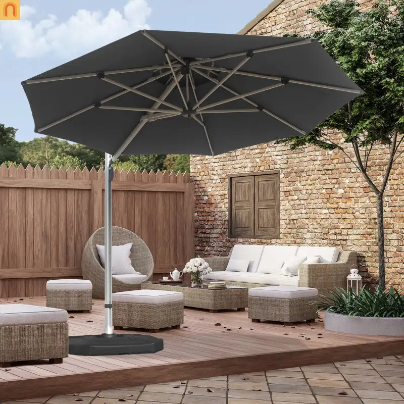 Patio Umbrella Cantilever Gray 9.7ft Round UPF50 Tilt Aluminum
