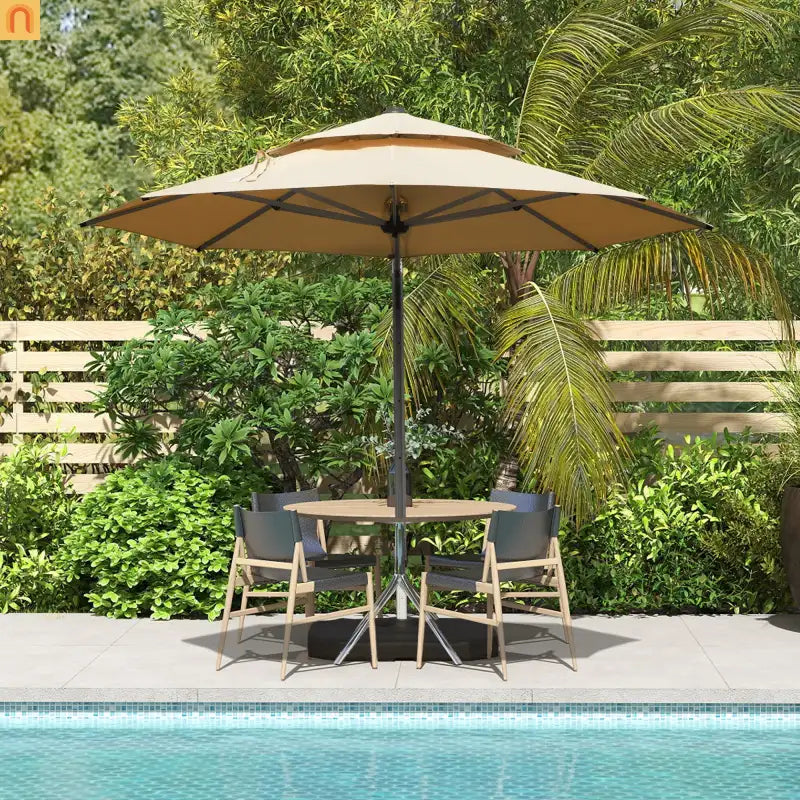 Patio Umbrella Cantilever Beige 9.7ft Round UPF50 Tilt Aluminum