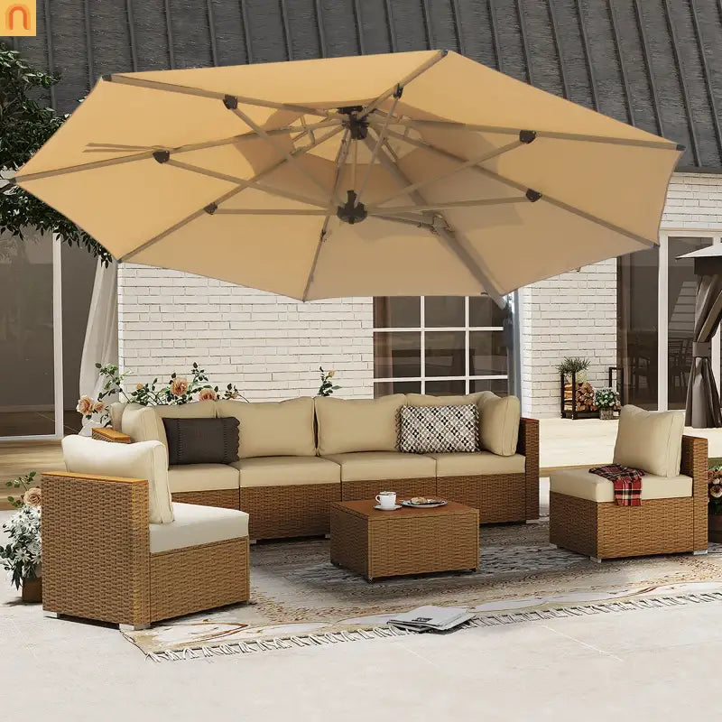 Patio Umbrella Cantilever Beige 9.7ft Round UPF50 Tilt Aluminum