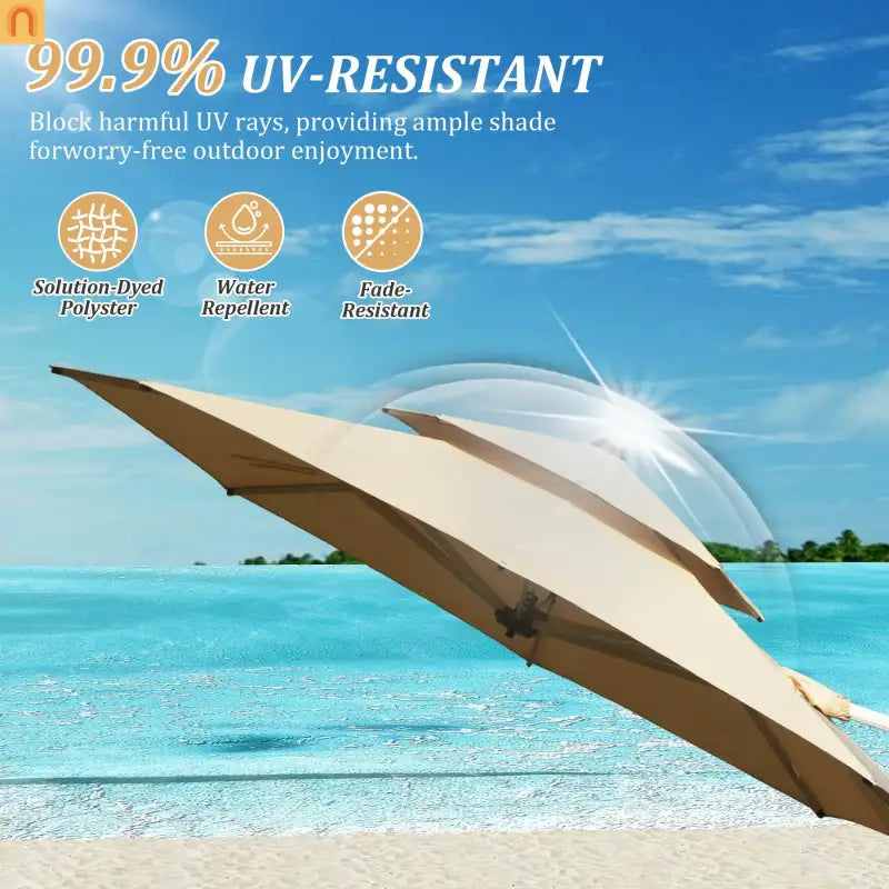 Patio Umbrella Cantilever Beige 9.7ft Round UPF50 Tilt Aluminum