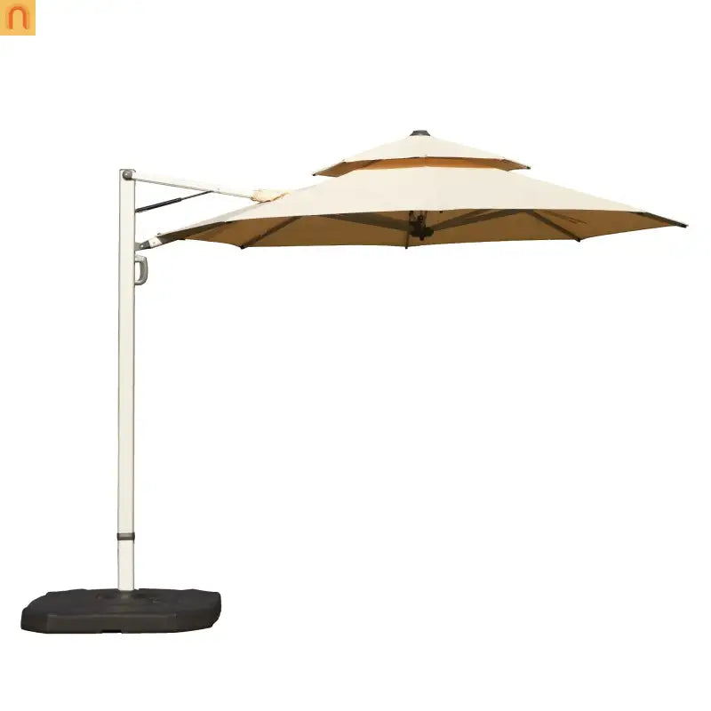 Patio Umbrella Cantilever Beige 9.7ft Round UPF50 Tilt Aluminum