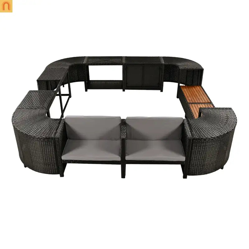 Outdoor Sectional Set Rattan Gray Storage Hot Tub Surround