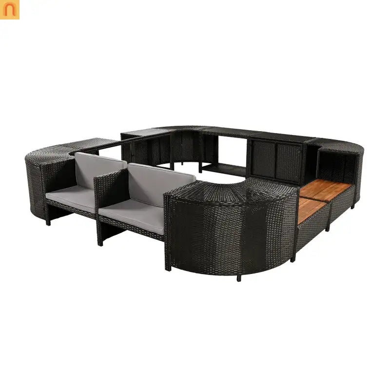 Outdoor Sectional Set Rattan Gray Storage Hot Tub Surround
