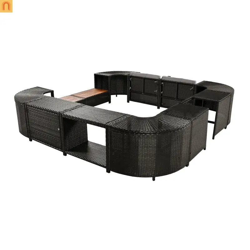 Outdoor Sectional Set Rattan Gray Storage Hot Tub Surround