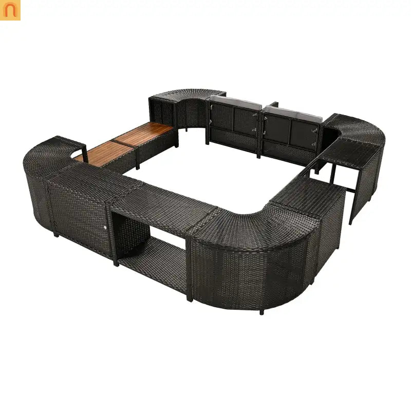 Outdoor Sectional Set Rattan Gray Storage Hot Tub Surround
