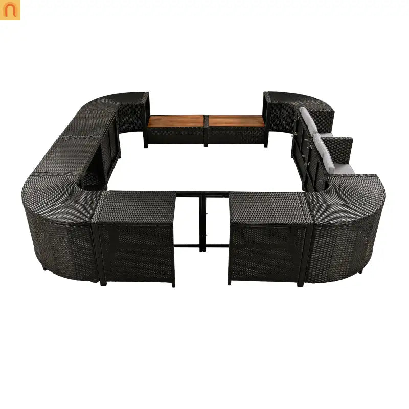 Outdoor Sectional Set Rattan Gray Storage Hot Tub Surround