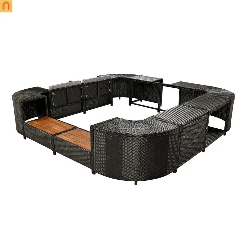 Outdoor Sectional Set Rattan Gray Storage Hot Tub Surround