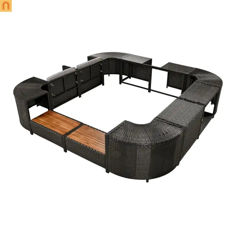 Outdoor Sectional Set Rattan Gray Storage Hot Tub Surround