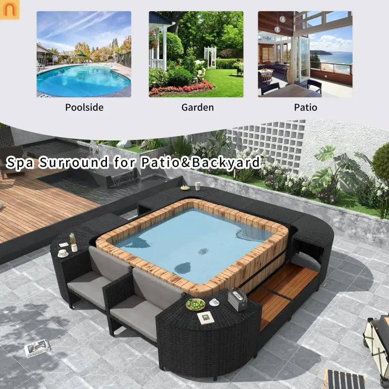 Outdoor Sectional Set Rattan Gray Storage Hot Tub Surround