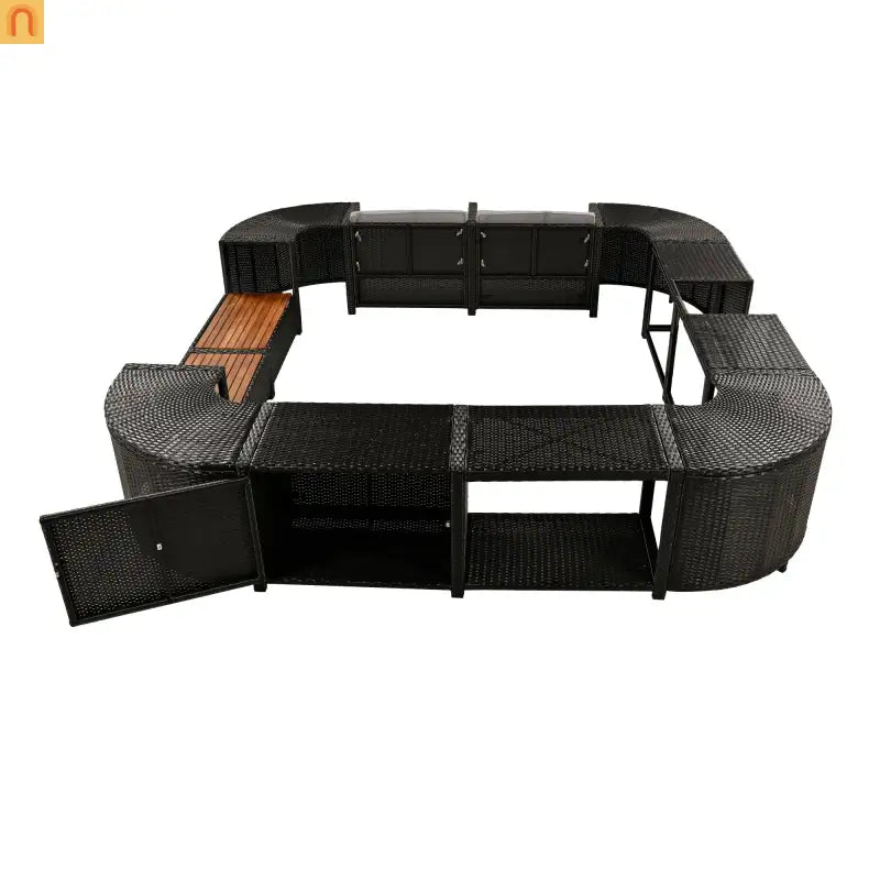 Outdoor Sectional Set Rattan Gray Storage Hot Tub Surround