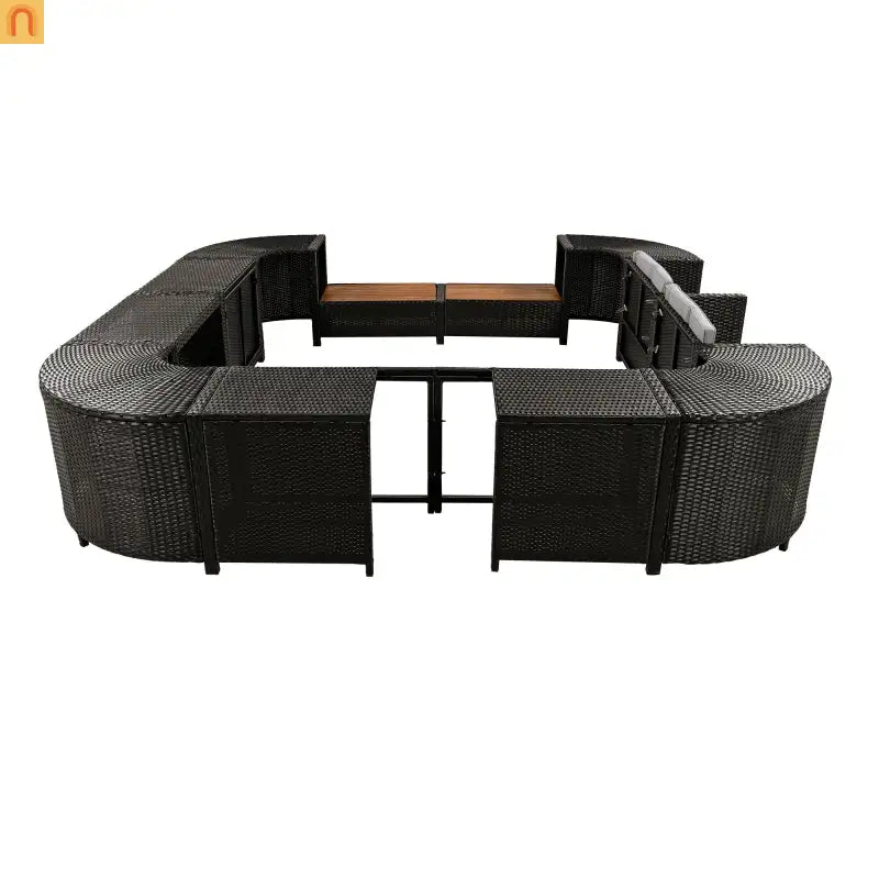 Outdoor Sectional Set Rattan Gray Storage Hot Tub Surround