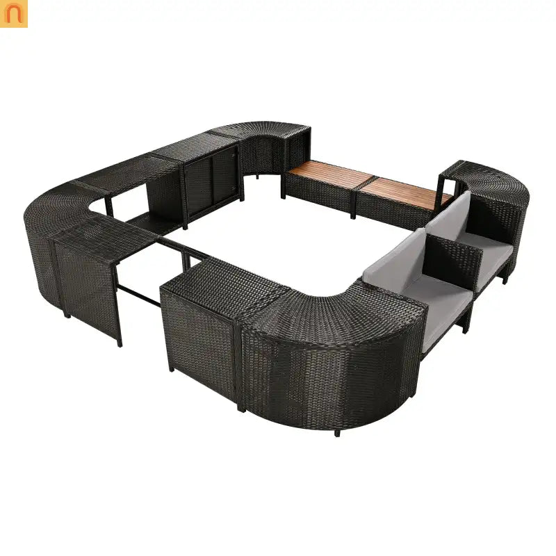 Outdoor Sectional Set Rattan Gray Storage Hot Tub Surround