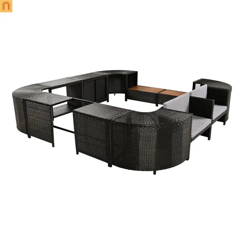 Outdoor Sectional Set Rattan Gray Storage Hot Tub Surround