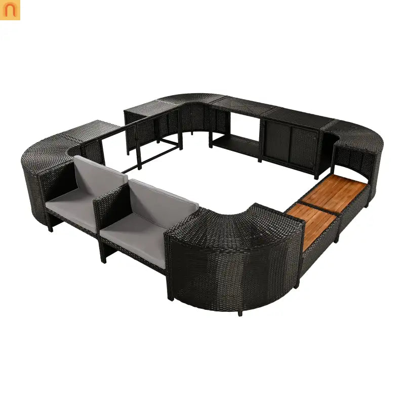 Outdoor Sectional Set Rattan Gray Storage Hot Tub Surround