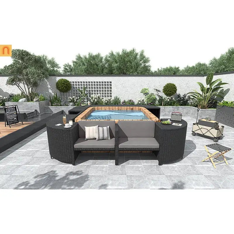 Outdoor Sectional Set Rattan Gray Storage Hot Tub Surround