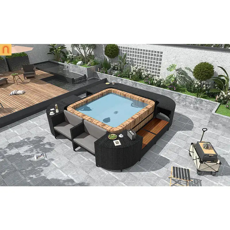 Outdoor Sectional Set Rattan Gray Storage Hot Tub Surround