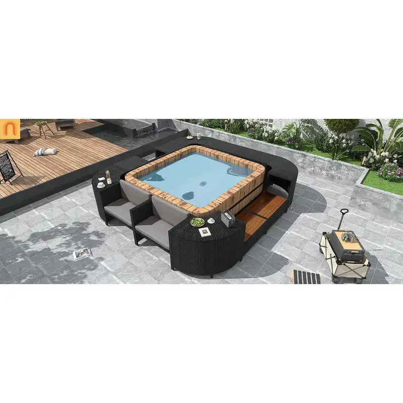 Outdoor Sectional Set Rattan Gray Storage Hot Tub Surround