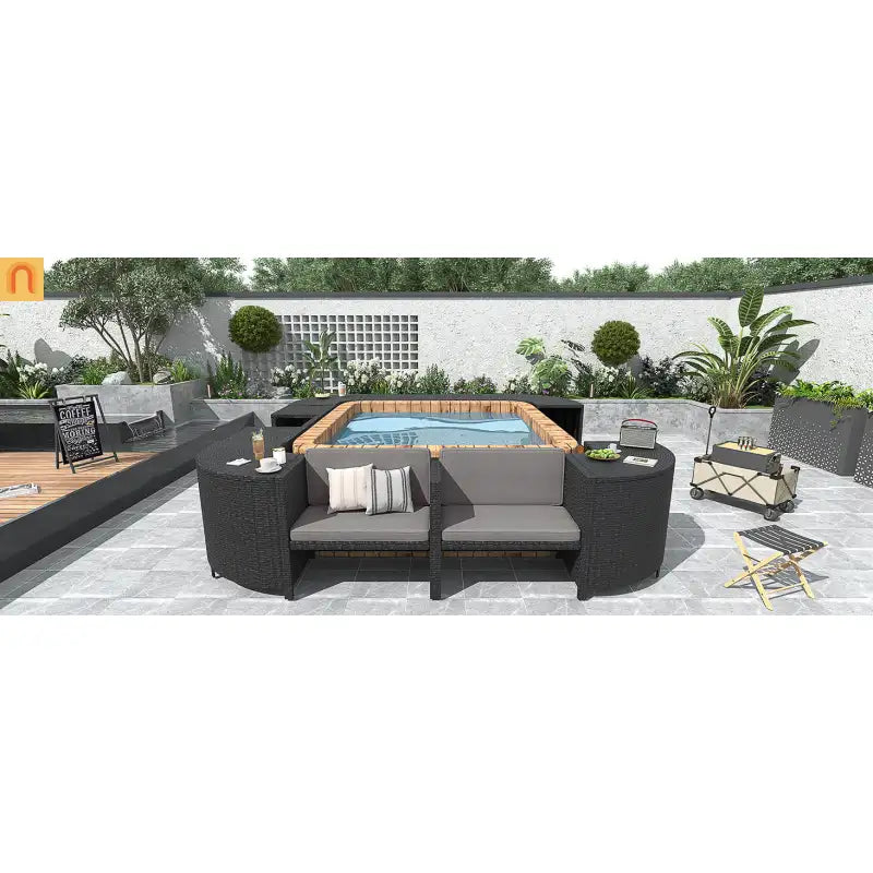 Outdoor Sectional Set Rattan Gray Storage Hot Tub Surround
