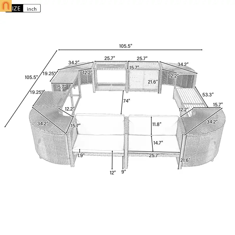 Outdoor Sectional Set Rattan Gray Storage Hot Tub Surround