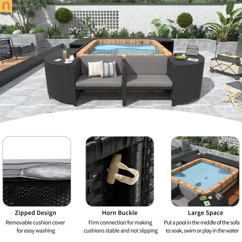Outdoor Sectional Set Rattan Gray Storage Hot Tub Surround