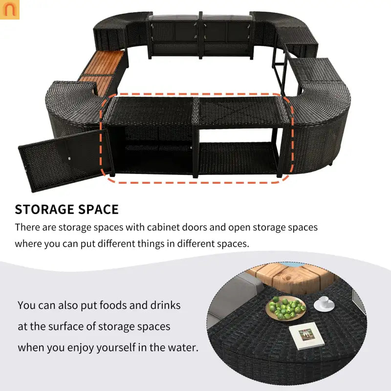 Outdoor Sectional Set Rattan Gray Storage Hot Tub Surround