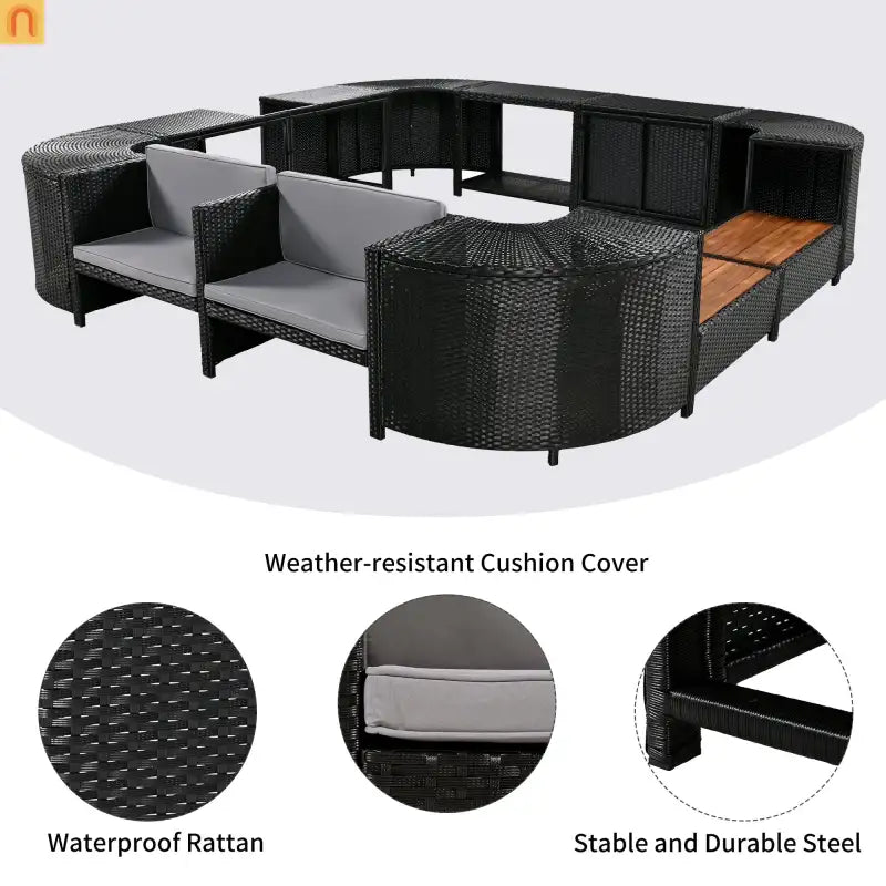 Outdoor Sectional Set Rattan Gray Storage Hot Tub Surround