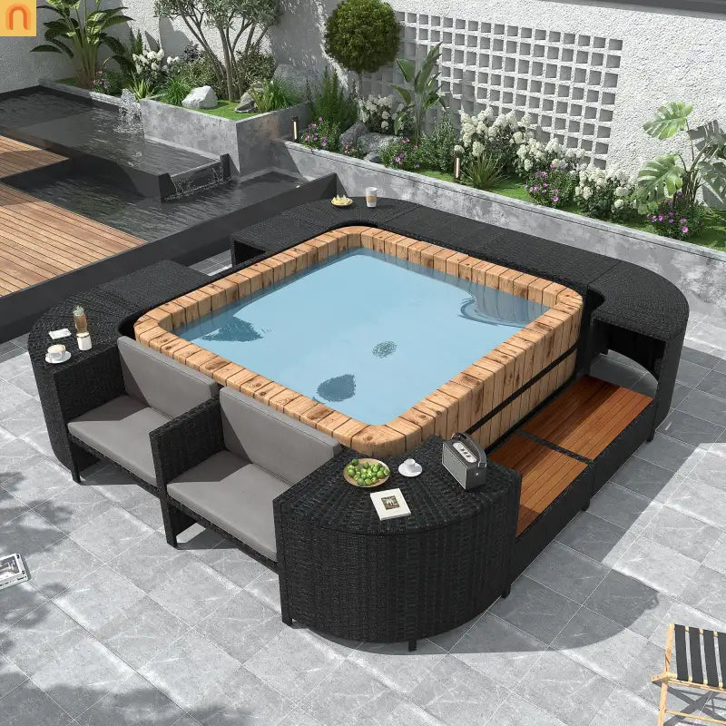 Outdoor Sectional Set Rattan Gray Storage Hot Tub Surround
