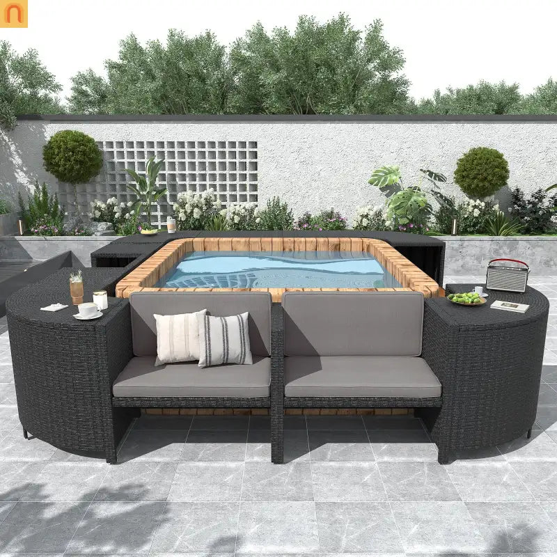 Outdoor Sectional Set Rattan Gray Storage Hot Tub Surround