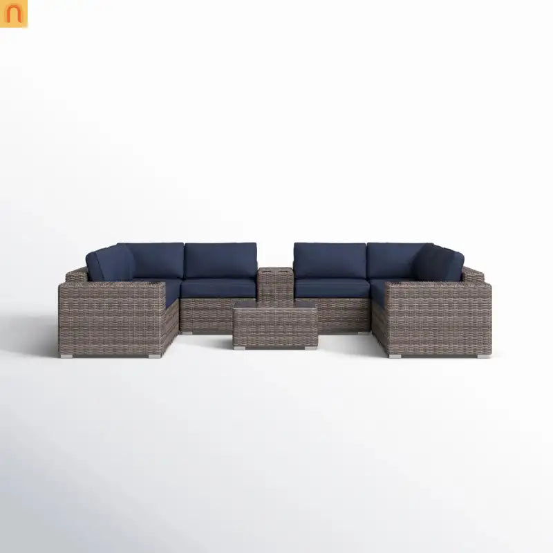 Outdoor Sectional Set Wicker Gray 12-Piece Sunbrella Seats 6