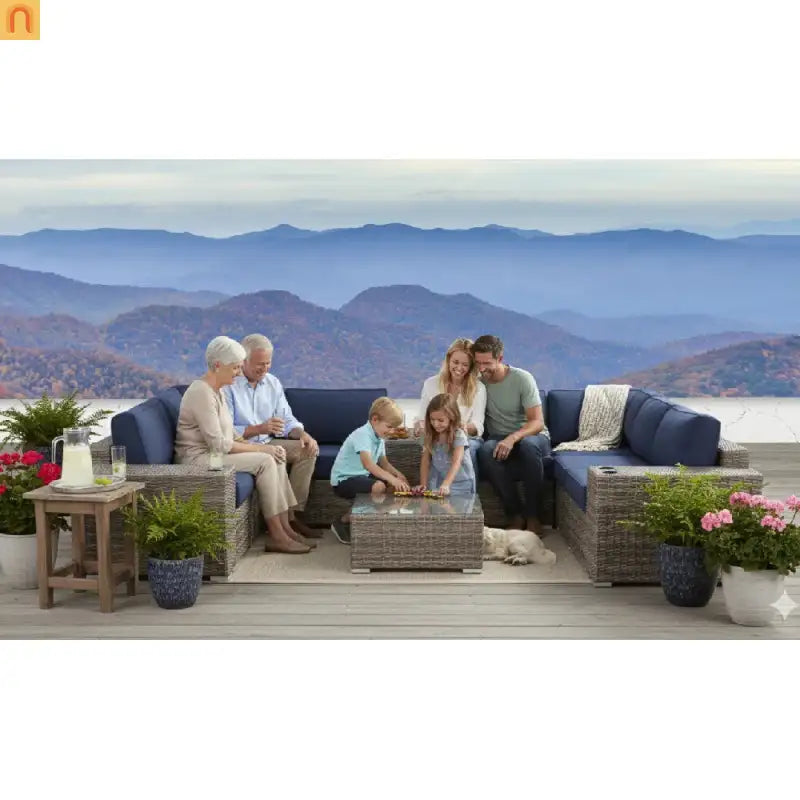 Outdoor Sectional Set Wicker Gray 12-Piece Sunbrella Seats 6