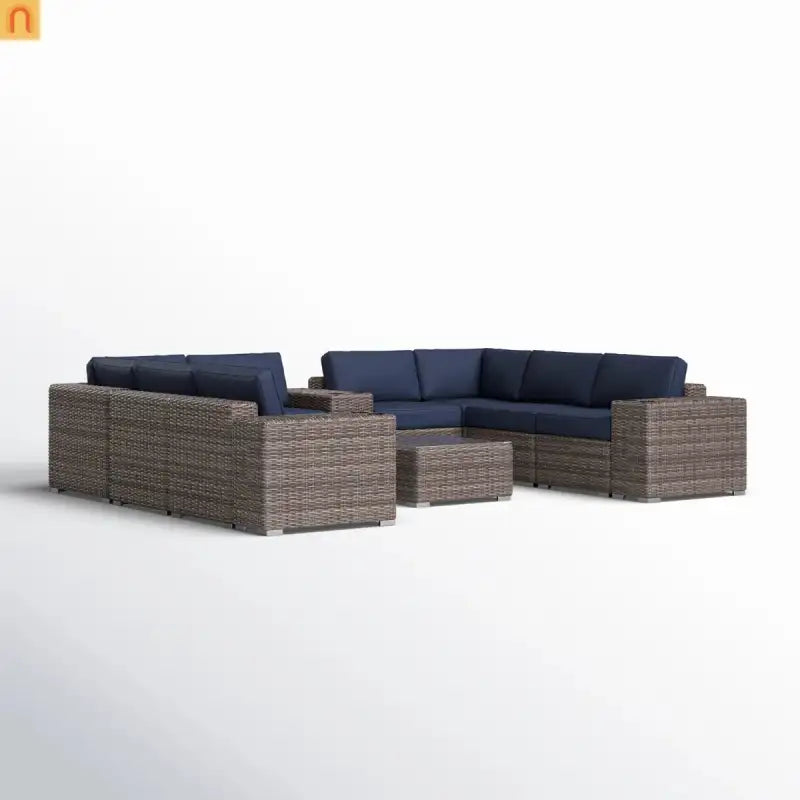 Outdoor Sectional Set Wicker Gray 12-Piece Sunbrella Seats 6